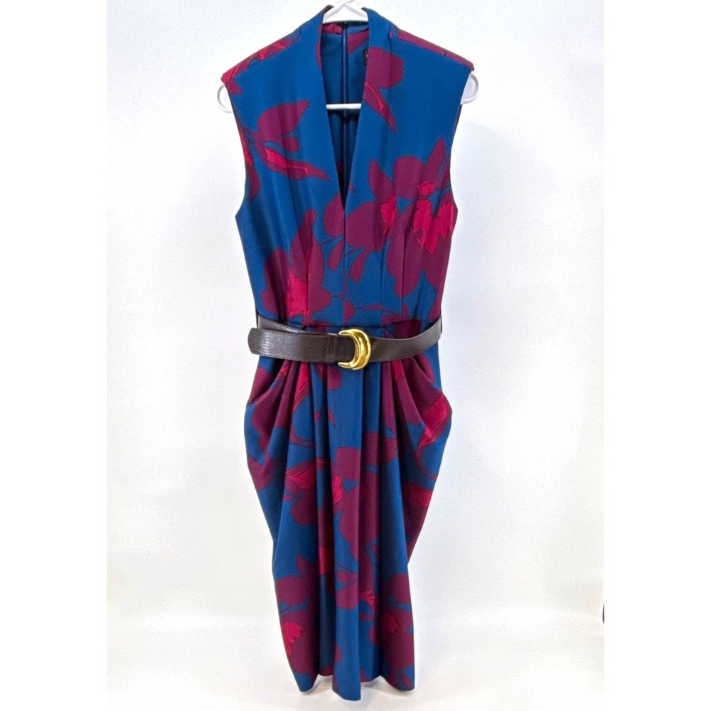 NWT Donna Karan New York Sheath Dress women 4 V-Neck Sleeveless Belted Midi $179